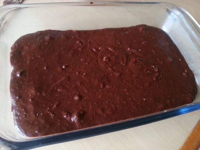 Choc brownies ready for the oven